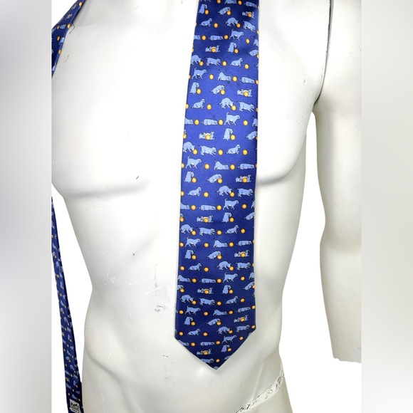 Hermès Silk Tie Dog Print Blue Made in France - Picture 2 of 5